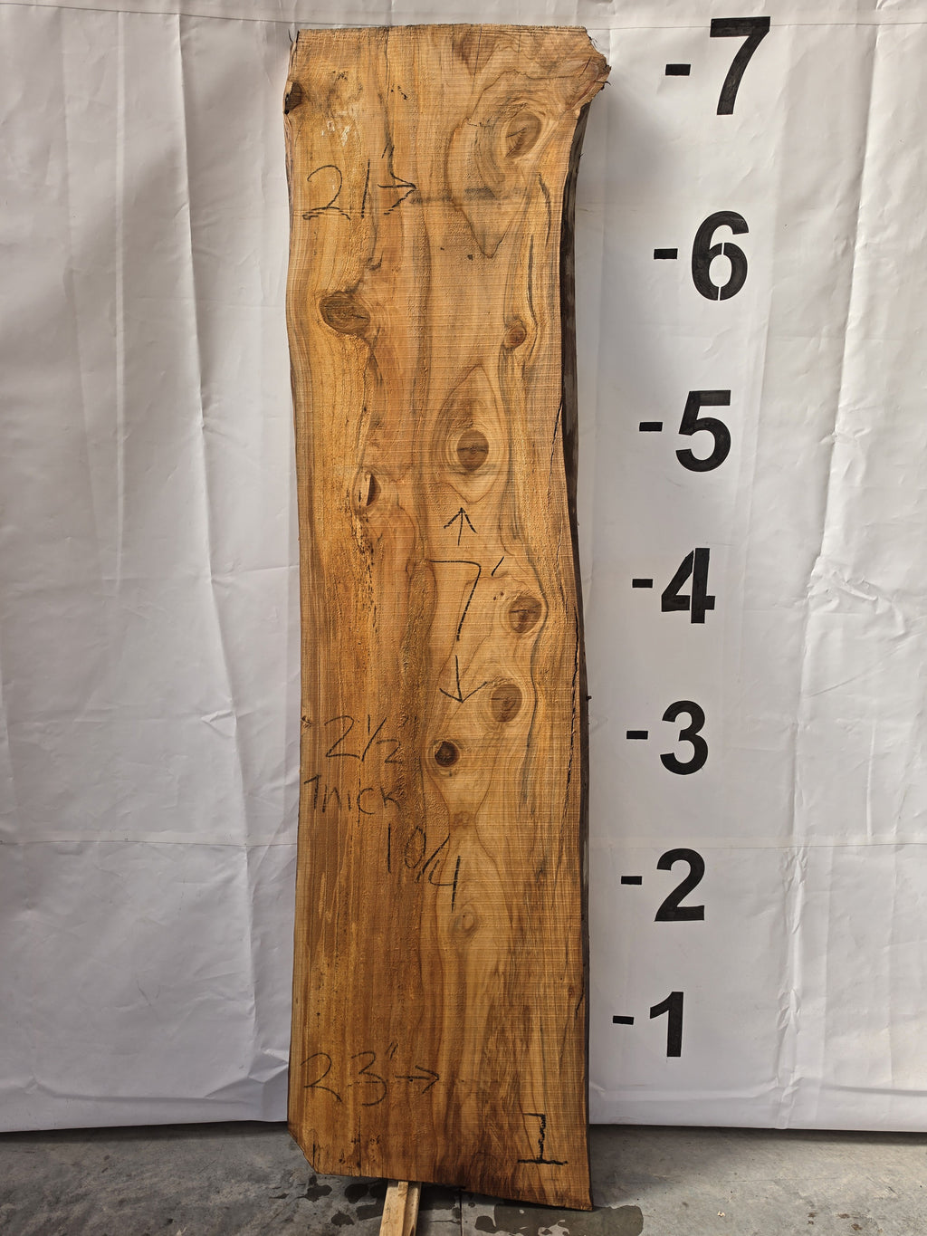 Bald cypress live edge slab CYP-26-01-01, 7 ft long, 21 to 23 in wide, 2 1/2 in thick, 32.1 board feet