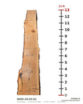 White oak live edge slab WHO-26-03-01, 13 ft long, 22 to 26 in wide, 2 1/8 in thick, 55.3 board feet