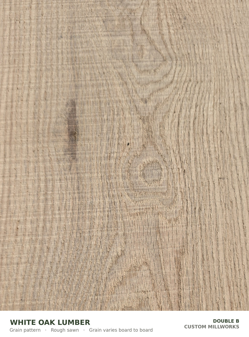 Grain pattern on rough sawn white oak lumber; grain varies board to board