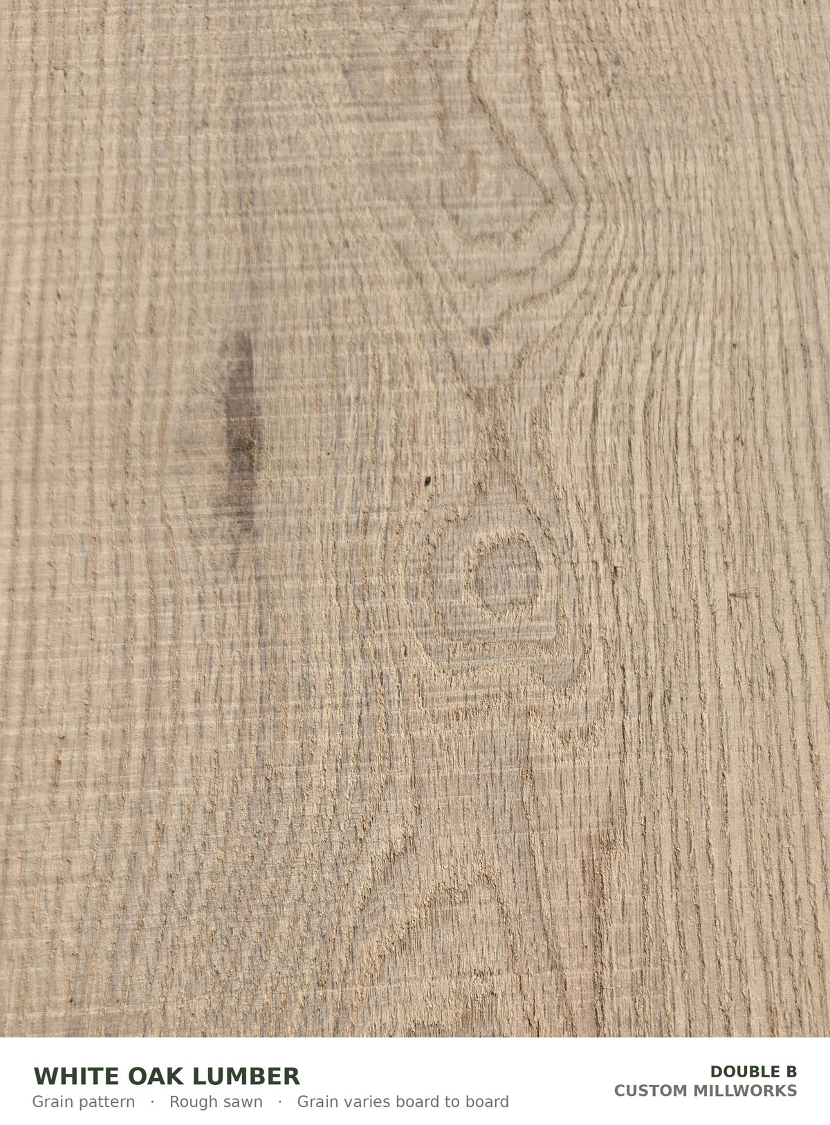 Grain pattern on rough sawn white oak lumber; grain varies board to board